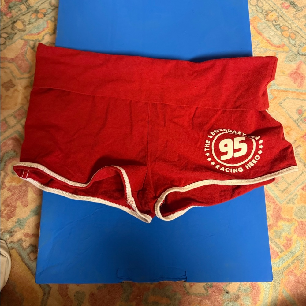 Red Women's Shorts with Racing Hero Design